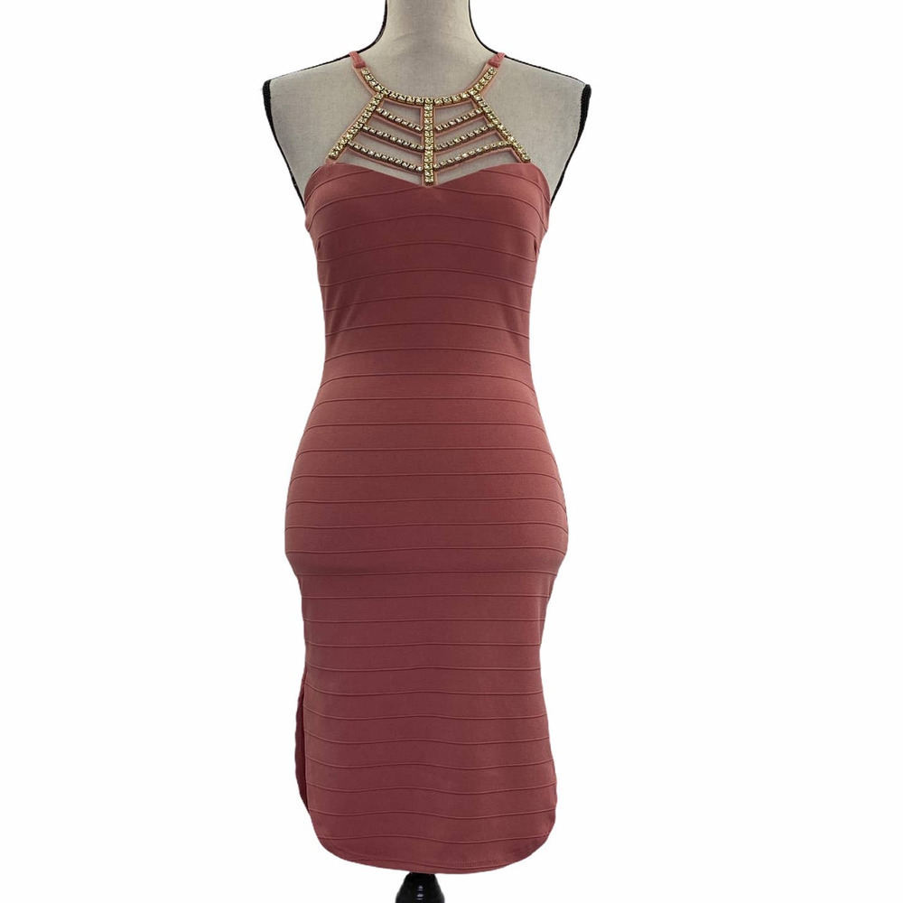 PAPAYA Mauve Rhinestone Embellished Mini Dress S
